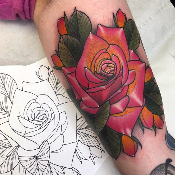 neo traditional tattoo roses